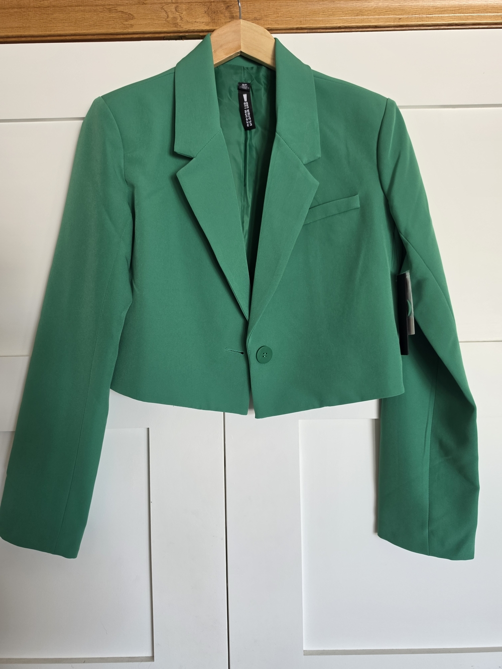 Green Cropped Single-Button Blazer Jacket
